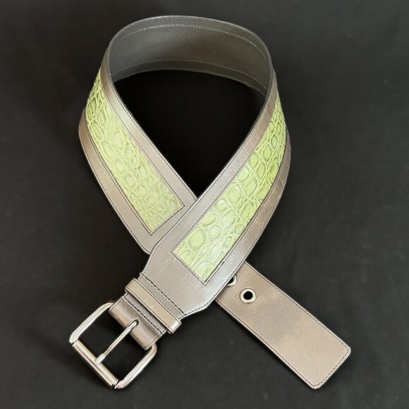 Vtg 1980s Carlisle Wide Leather Belt Brown w/ Alligator Embossed Leather Inset main image 4